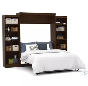 Pur Chocolate 115" Queen Wall Storage Bed