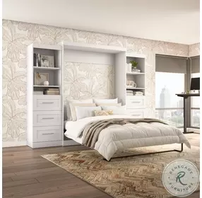 Pur White 115" Queen Wall Drawer Storage Bed