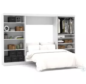 Pur White 131" Full Murphy Bed with 2 Shelving Units