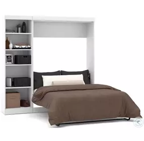 Pur White 84" Full Murphy Bed with Shelving Unit