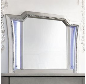 Kaitlyn Champagne Rectangular Dresser Mirror with LED and Nailhead Trim