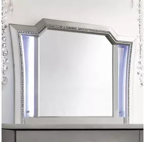 Kaitlyn Champagne Rectangular Dresser Mirror with LED and Nailhead Trim