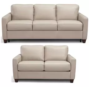 Millbrook Taupe Plain Leather Living Room Set