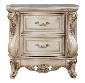 Gorsedd Beige and Golden Ivory 2 Drawer Marble Top Nightstand