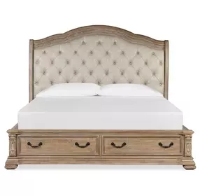Marisol Fawn and Cream Queen Leather Upholstered Storage Sleigh Bed
