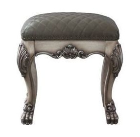 Dresden Gray Upholstered Vanity Stool with Nailhead Trim