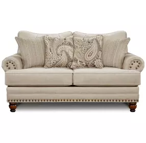 Carys Doe Beige 78" Loveseat with Nailhead Trim