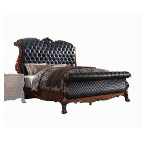 Dresden Black and Cherry Oak King Upholstered Sleigh Bed with Nailhead Trim