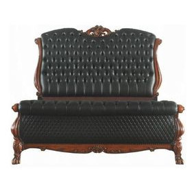 Dresden Black and Cherry Oak Queen Upholstered Sleigh Bed with Nailhead Trim