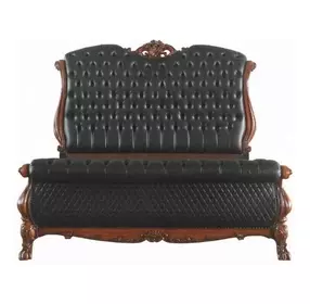 Dresden Black and Cherry Oak Queen Upholstered Sleigh Bed with Nailhead Trim