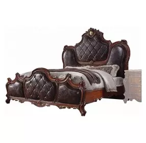 Picardy Dark Brown and Honey Oak King Upholstered Panel Bed with Nailhead Trim
