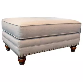 Carys Doe Beige Upholstered Rectangular Ottoman with Nailhead Trim