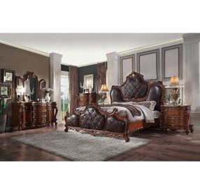 Picardy Dark Brown and Honey Oak Upholstered Panel Bedroom Set with Nailhead Trim