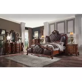Picardy Dark Brown and Honey Oak Upholstered Panel Bedroom Set with Nailhead Trim