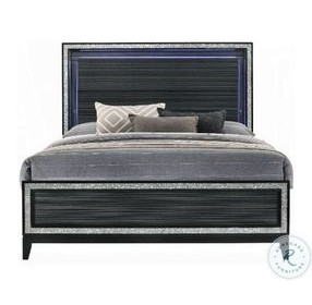 Haiden Weathered Black Queen Panel Bed with LED
