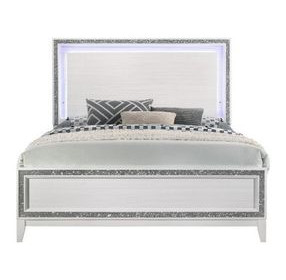 Haiden White King Panel Bed with LED