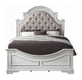 Florian Beige and Antique White Queen Upholstered Panel Bed