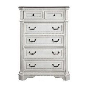 Florian Antique White and Oak 5 Drawer Chest