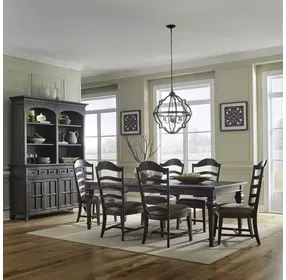 Paradise Valley Saddle Brown and Tobacco Upholstered 7 Piece Rectangular Extendable Dining Set