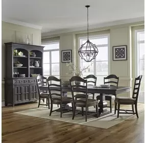Paradise Valley Saddle Brown and Tobacco Upholstered 7 Piece Extendable Dining Set