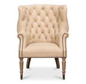 Welsh Cappuccino Leather Upholstered Accent Chair with Nailhead Trim