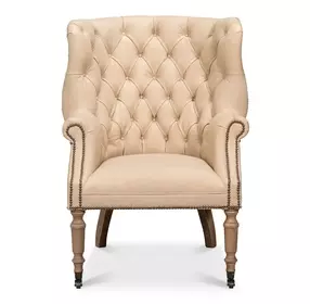 Welsh Cappuccino Leather Upholstered Accent Chair with Nailhead Trim