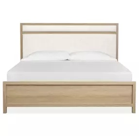 Meadowrise Sandstone Beige and White King Upholstered Panel Bed