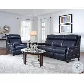 Warrendale Shoreham Blue Leather Power Reclining Living Room Set with Power Headrest