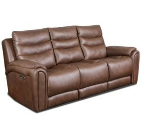 Catalina Nutmeg Leather 90" Zero Gravity Triple Power Reclining Sofa with USB Charging