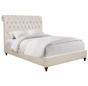 Devon Beige California King Upholstered Panel Bed with Nailhead Trim