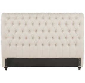 Devon Beige Upholstered California King Panel Headboard with Nailhead Trim