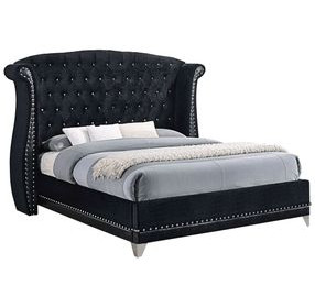 Barzini Black California King Upholstered Bed with Nailhead Trim