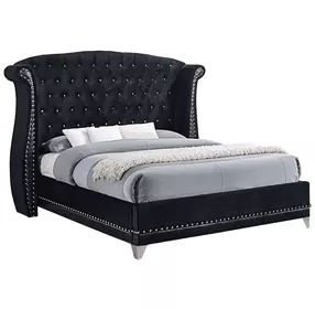 Barzini Black California King Upholstered Panel Bed with Nailhead Trim