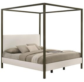Monroe Vanilla And Black Upholstered King Canopy Bed