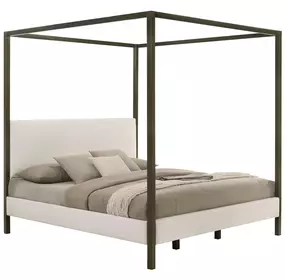 Monroe Vanilla And Black Upholstered King Canopy Bed