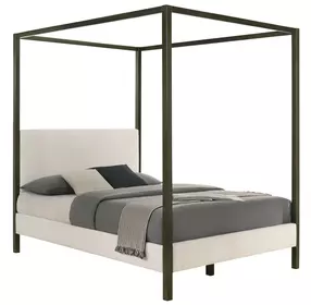 Monroe Vanilla And Black Upholstered Queen Canopy Bed