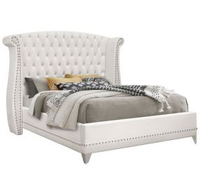 Barzini White California King Upholstered Bed with Nailhead Trim
