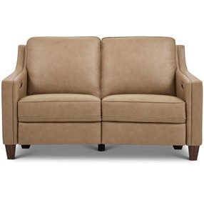 Finley Beige Leather 63" Power Reclining Loveseat with USB Charging