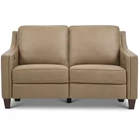 Finley Beige Leather 63" Power Reclining Loveseat with USB Charging