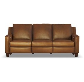 Finley Brown Leather 87" Power Reclining Sofa with USB Charging