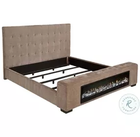 Senna Brown King Upholstered Panel Bed with Audio Flame Visualizer