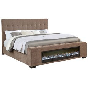 Senna Brown California King Upholstered Platform Bed with Audio Flame Visualizer