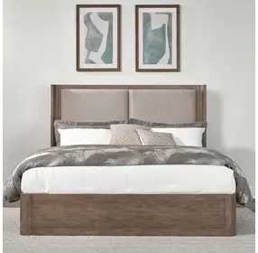Bendfield Burnished Clay and Textured Gravel Queen Upholstered Shelter Bed
