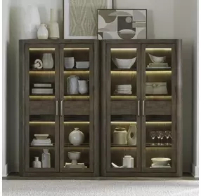 South Bend Burnished Clay 2 Piece Bunching Display Cabinet Set with LED