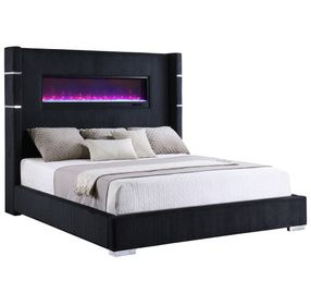 Tisdall Black King Upholstered Fireplace Panel Bed