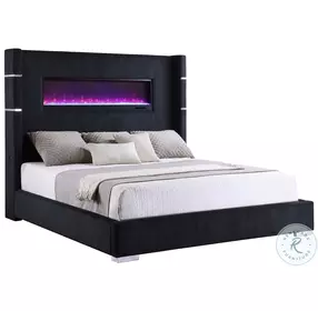 Tisdall Black Queen Upholstered Fireplace Panel Bed