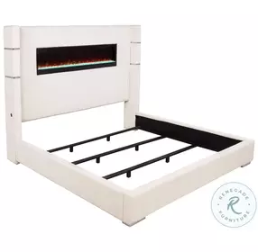 Tisdall Cream Wingback King Upholstered Fireplace Panel Bed