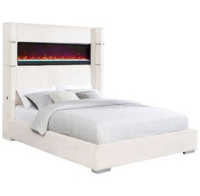 Tisdall Cream California King Upholstered Panel Bed with Flame Visualizer