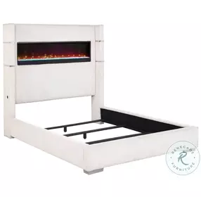 Tisdall Cream Winkback Queen Upholstered Fireplace Panel Bed