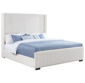 Natasha Cream King Upholstered Wingback Panel Bed
